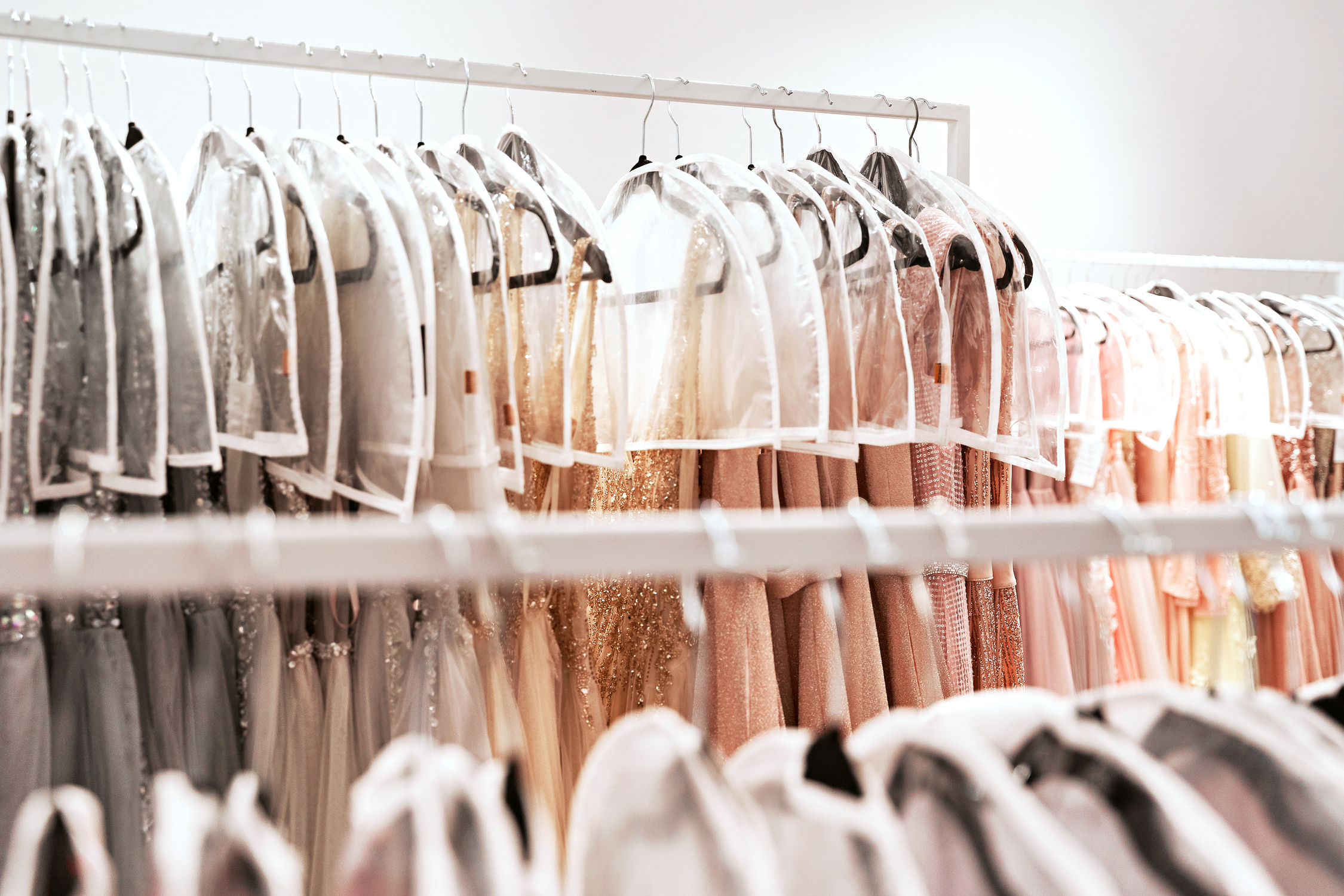 Rack of Evening Dresses for Rent 